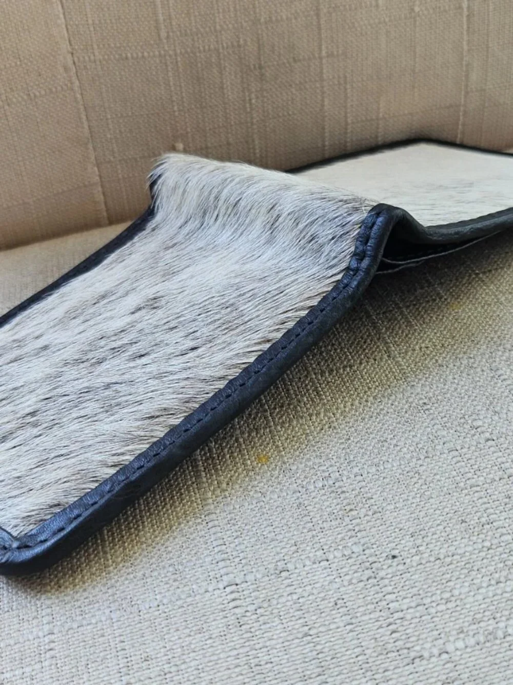 Handmade Billfold Real Fur White/Black Genuine Leather Cardholder Wallet Purse